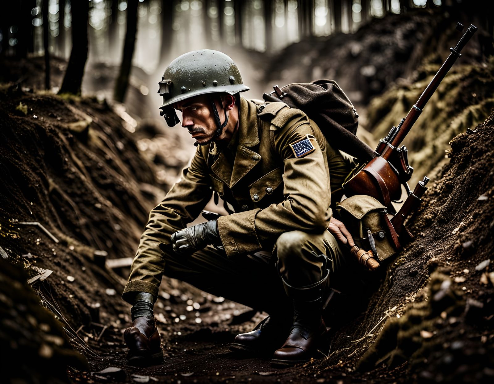 WWI Soldier in Trench: Award-Winning Magazine Photo
