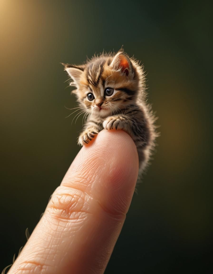 Miniature Kitten on a Finger, Digital Rendering