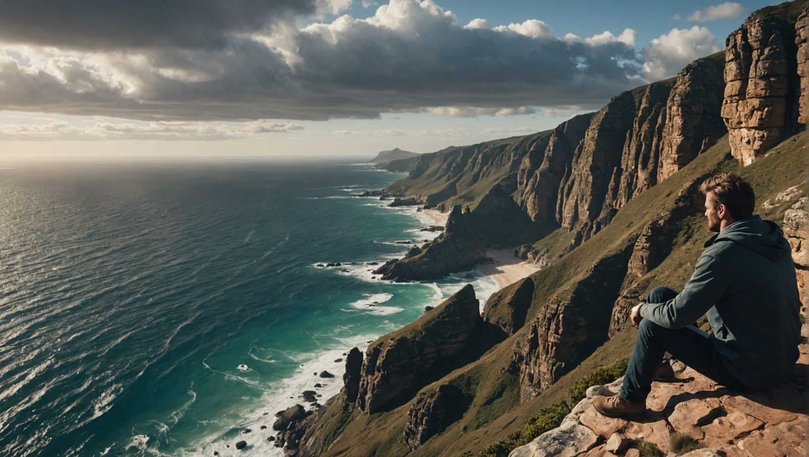 Man Contemplates the Sea at Cape das Needles