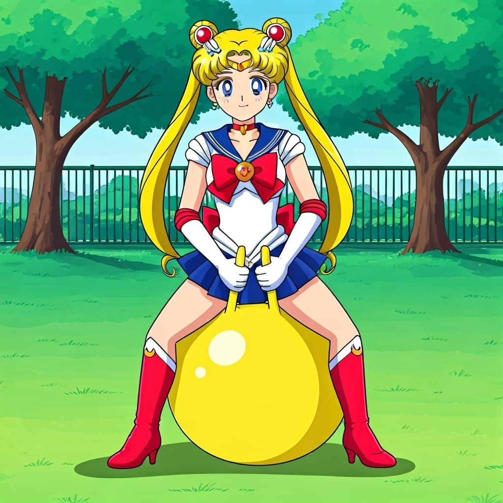 Sailor Moon Bouncing on Hopper Ball, Anime Style
