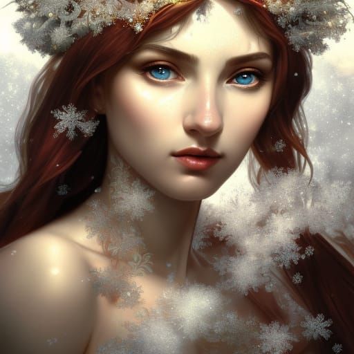 Snow Elf Portrait in Hyperdetailed Style