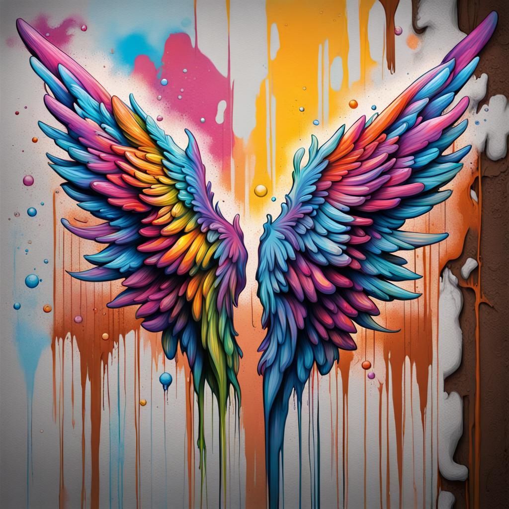 Colorful Graffiti Wings in Street Art Style
