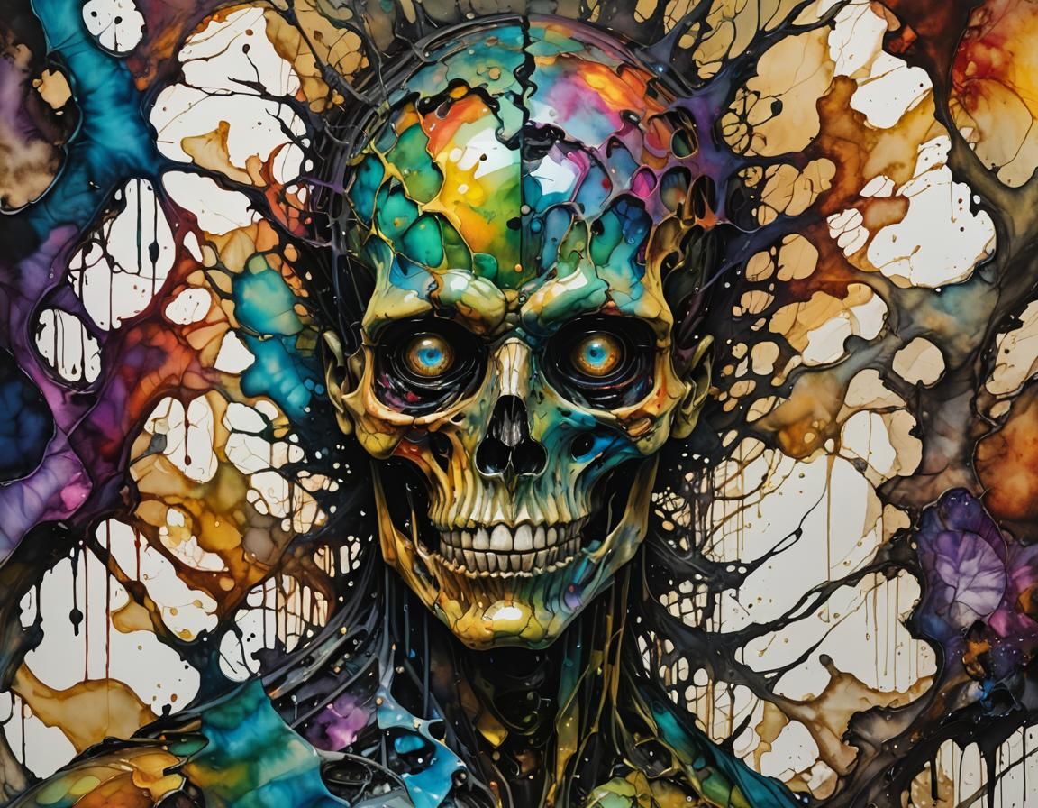 AI Decay in Sinister Alcohol Ink Style