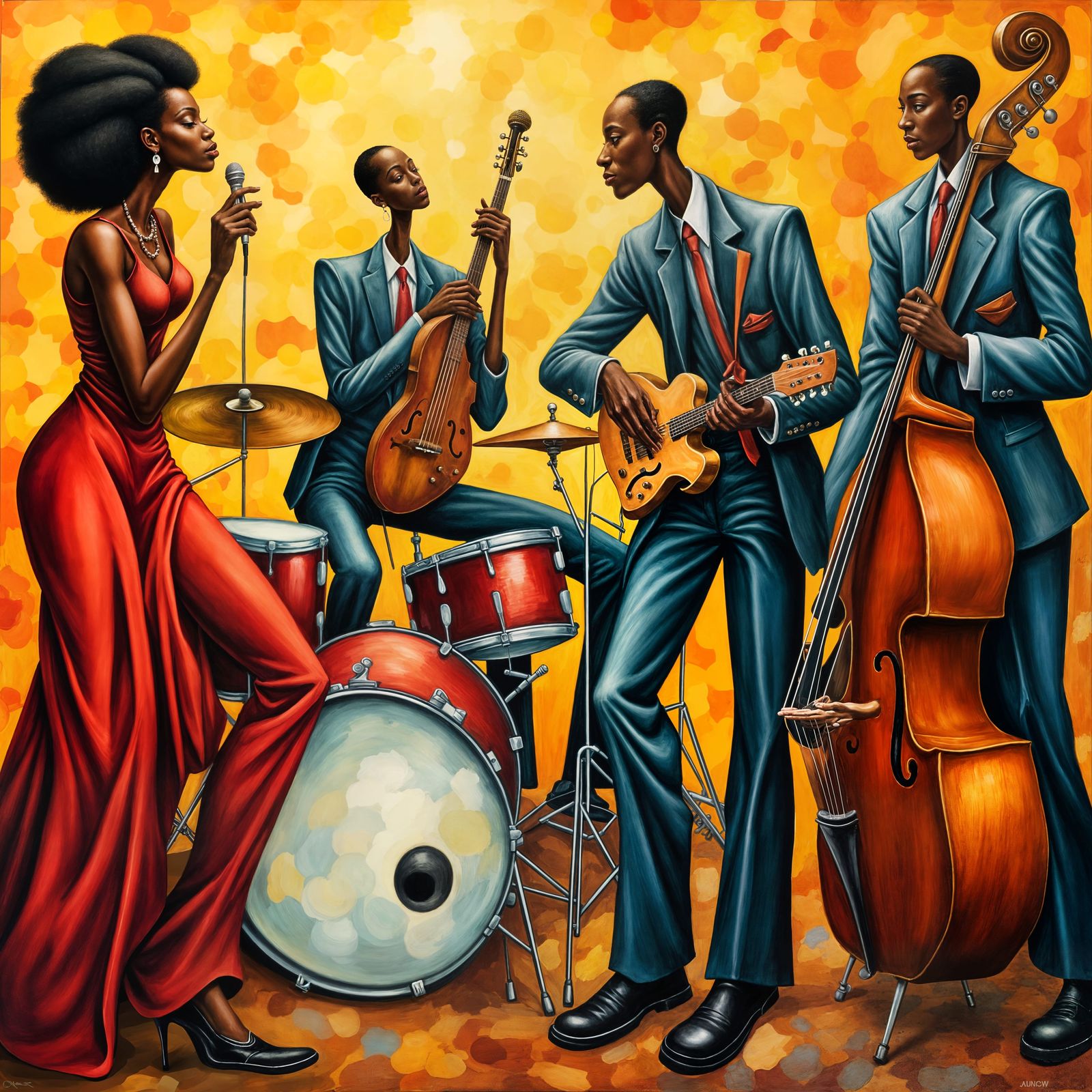 Vibrant Jazz Band in Expressionist Style
