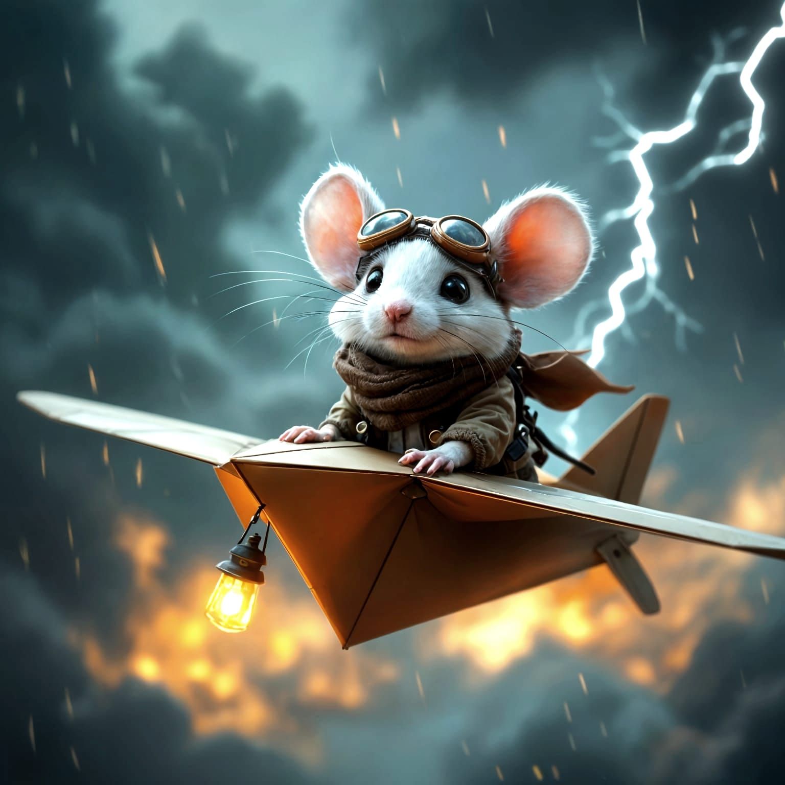 Mouse Pilot Soaring Through Stormy Skies