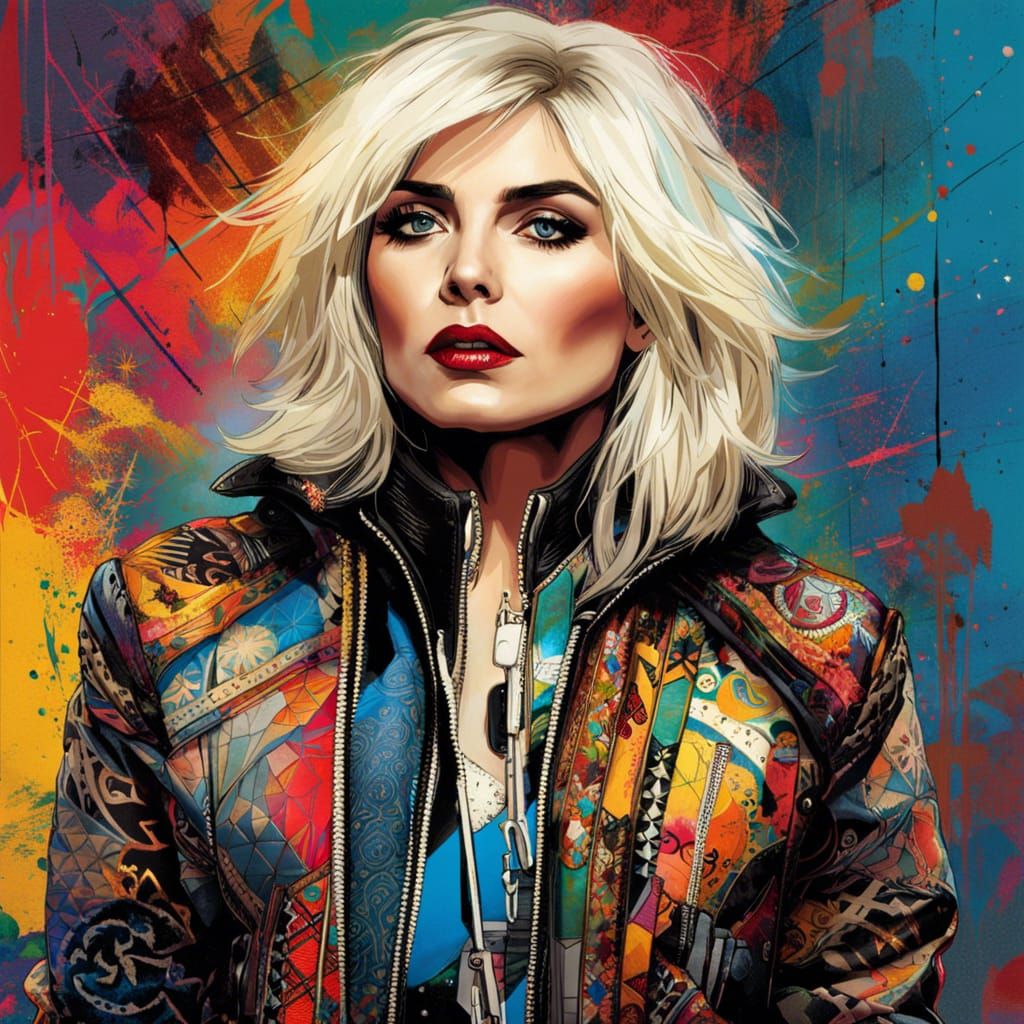 Singer Portrait with 80's Fashion in Ink Art