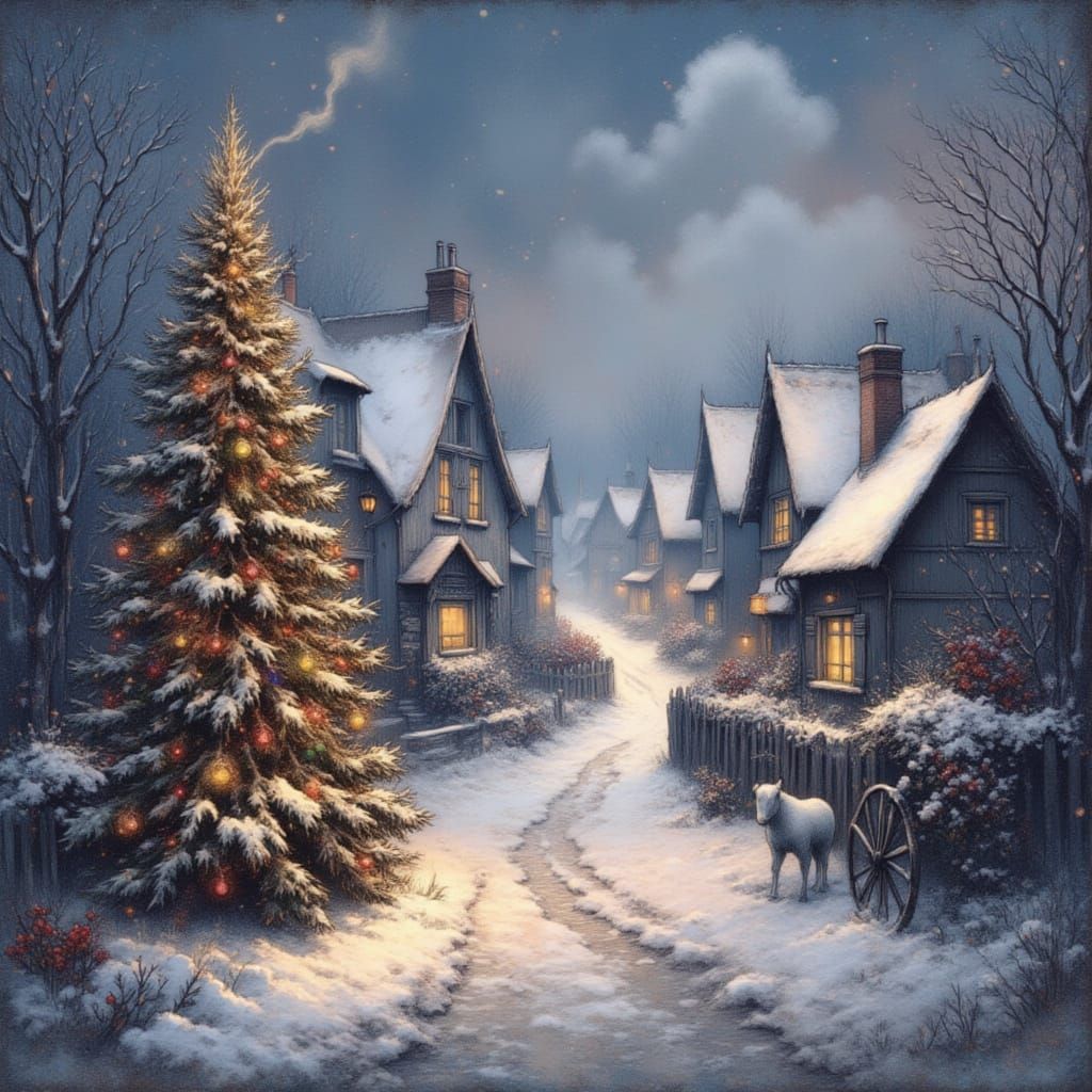 Charming Rural Province at Christmas Twilight