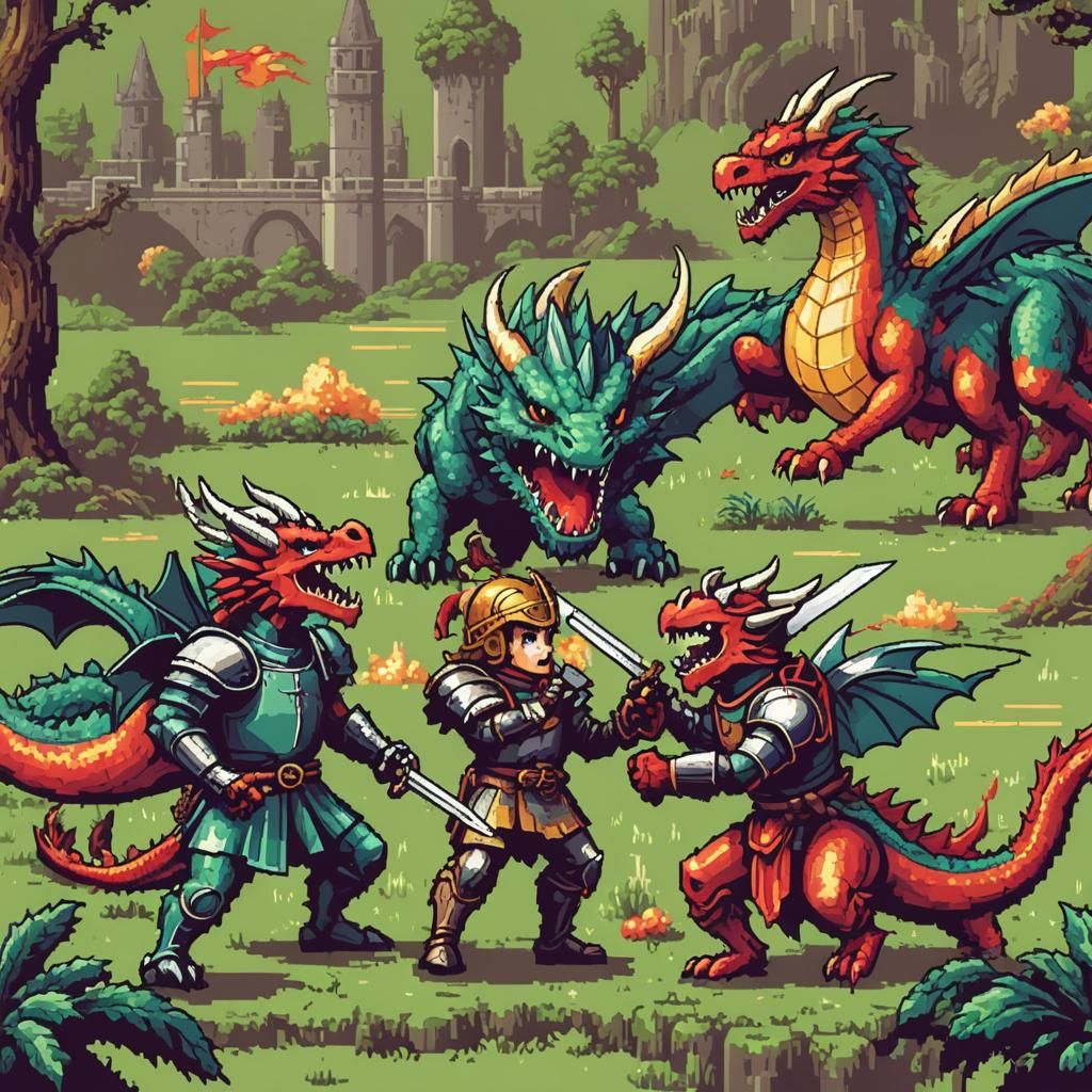 8-bit Dragon Knight Battle: Pixelated Retro Gaming