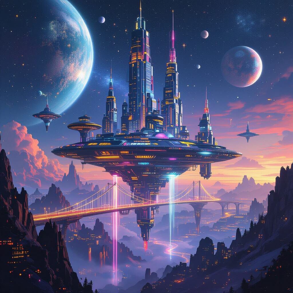 Epic Futuristic City in Space: Digital Painting
