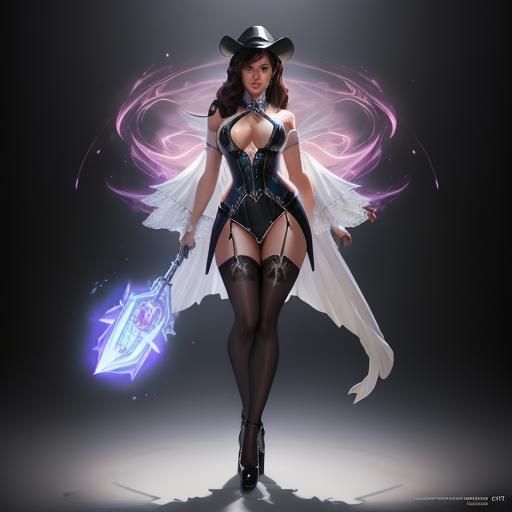 Fantasy Mage Pinup Portrait in Art Nouveau Style