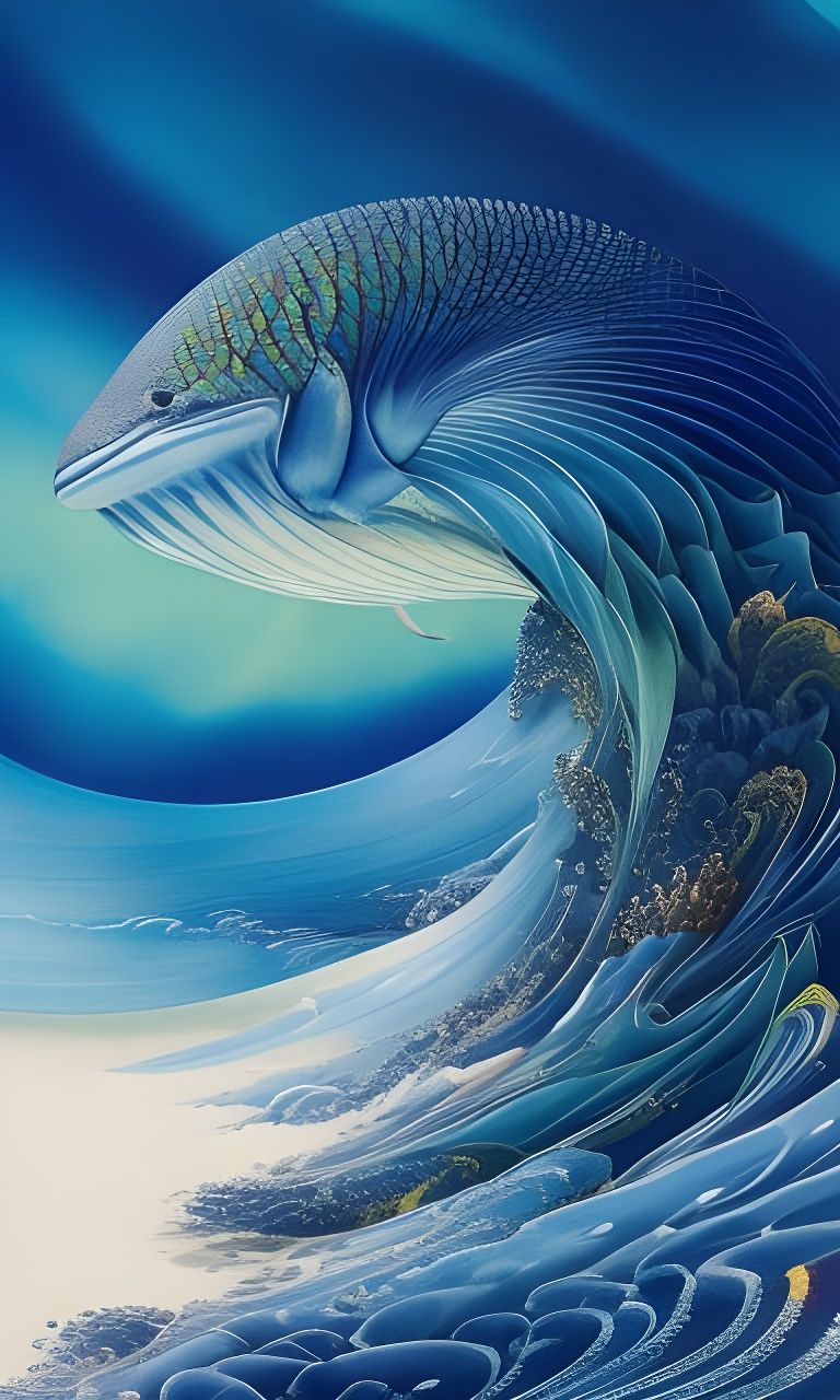 Blue Whale Origami Ikebana Watercolor Painting