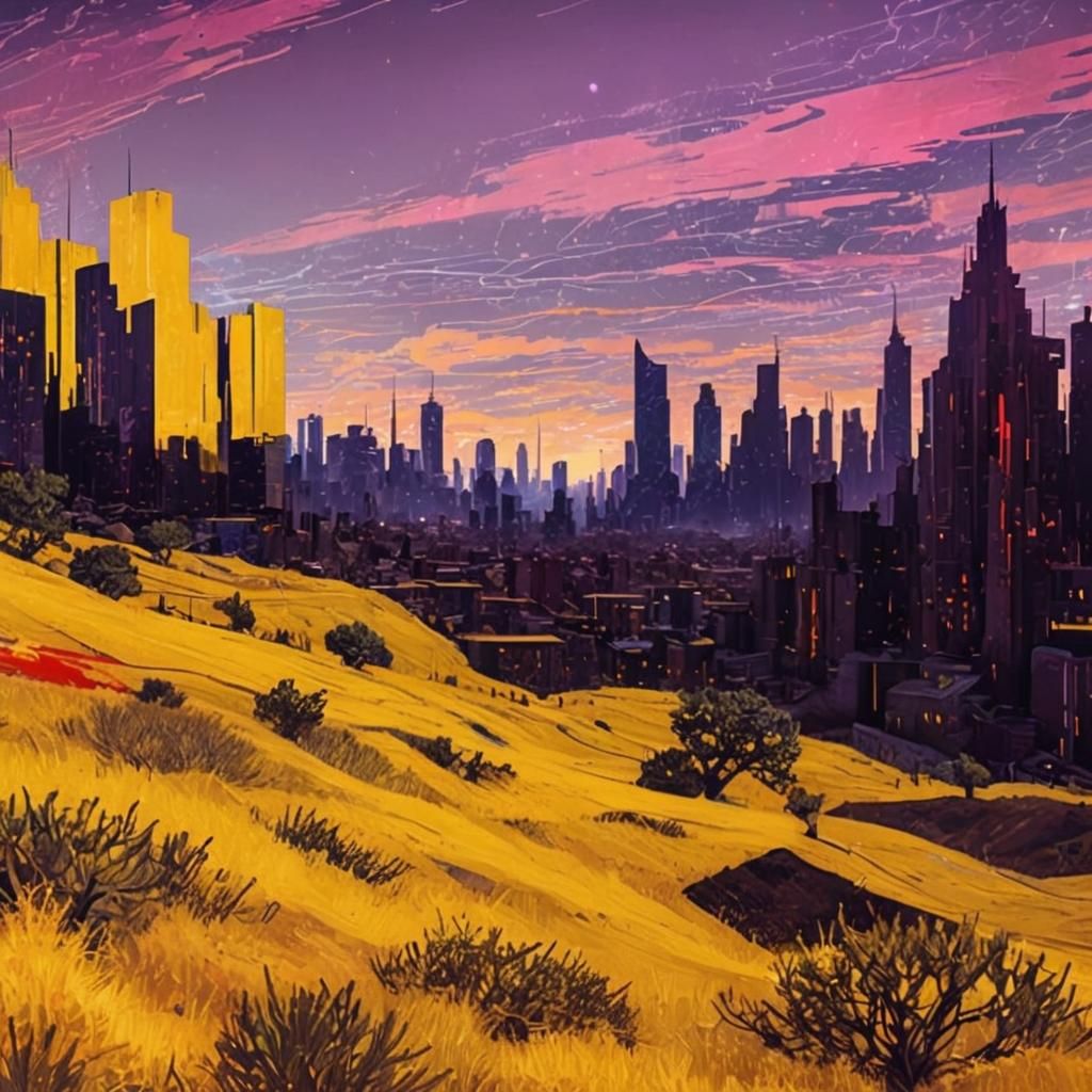 Glitched Neofuturistic Cityscape in Surreal Digital Art