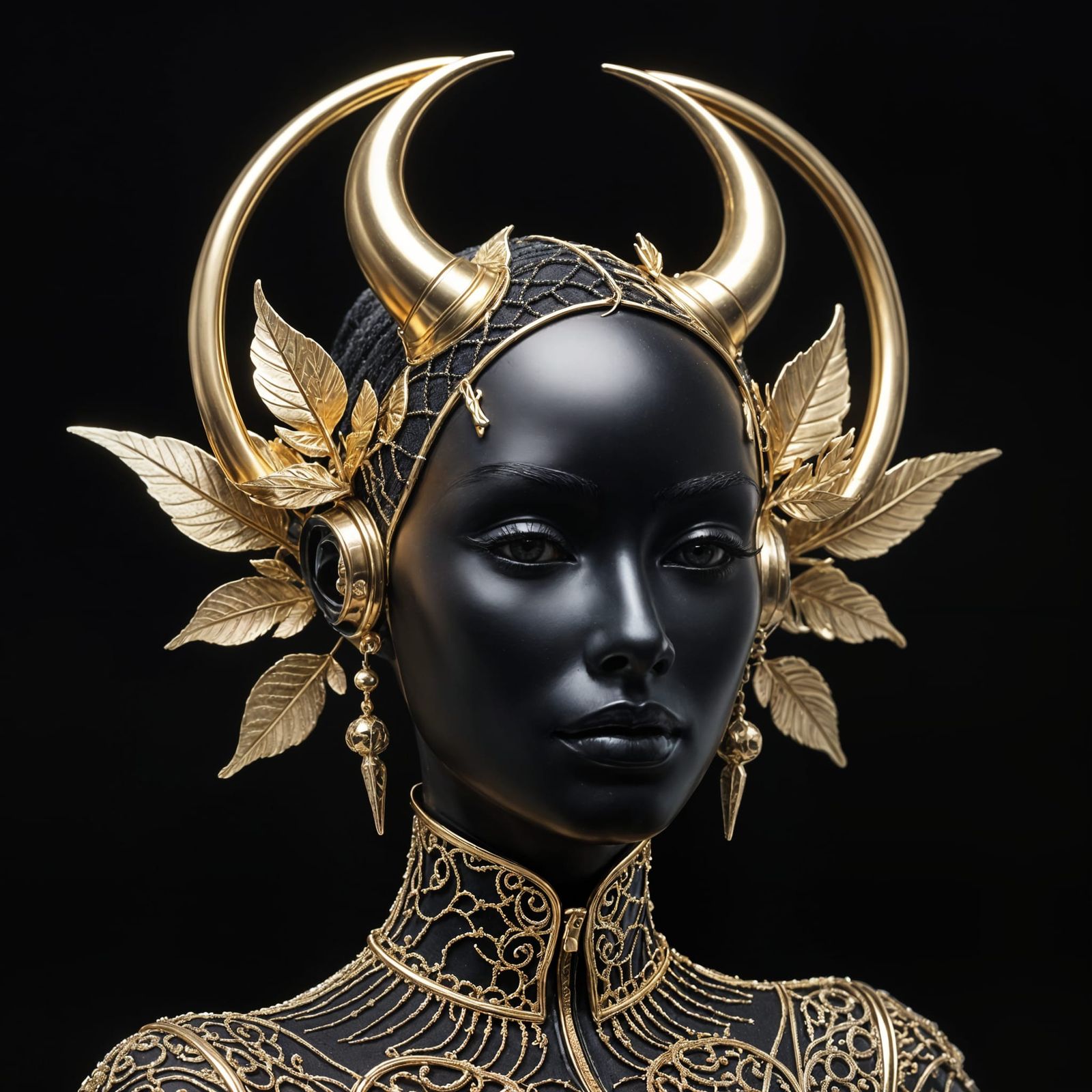 Luxurious Cyberpunk Headpiece in Metallic Gold and Black