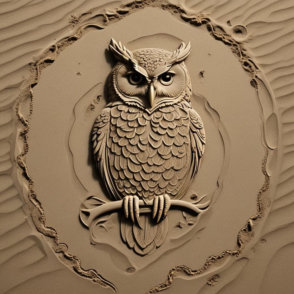 Owl Embossed in Sand, Ocean Foam