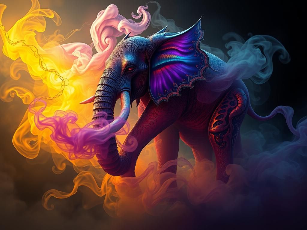 Iridescent Smoke Elephant in Dark Fantasy Style