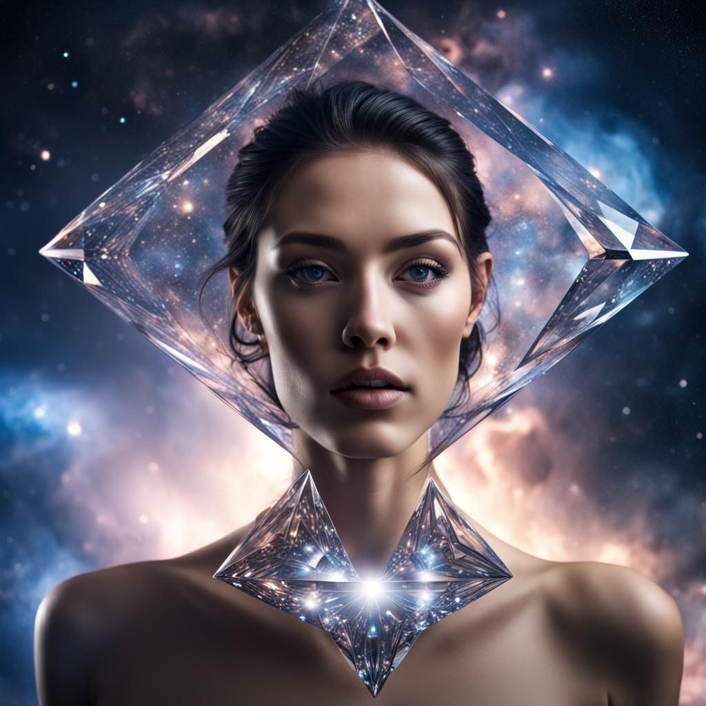 Galaxy Woman with Floating Diamond in HDR