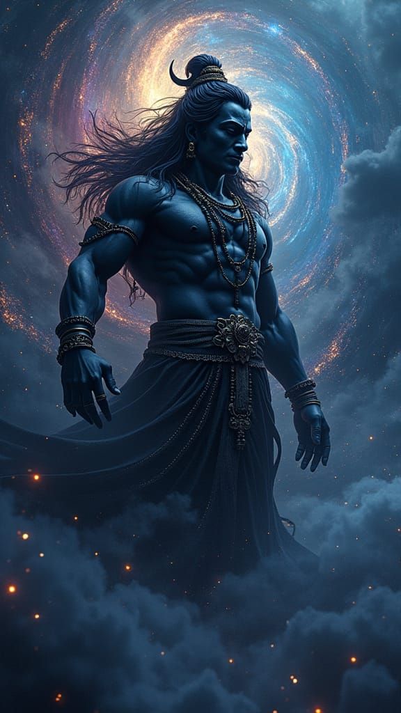 Lord Shiva in Black: Mystical Dark Fantasy Art