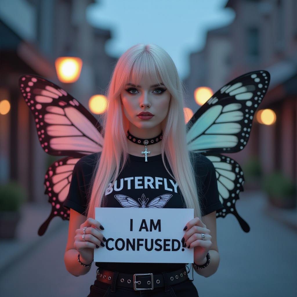 Woman with Butterfly Wings in Kurosawa Style
