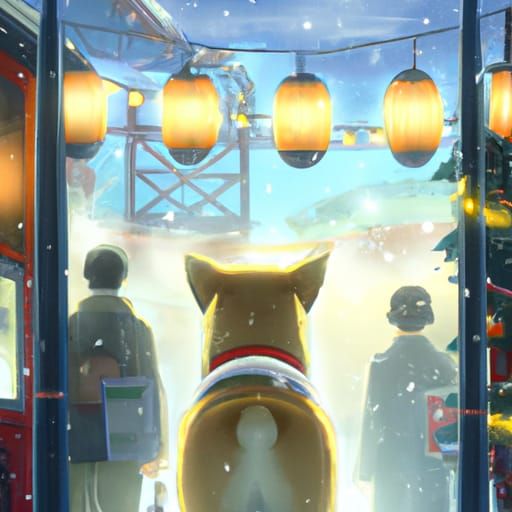 Christmas Dog in Studio Ghibli Anime Style