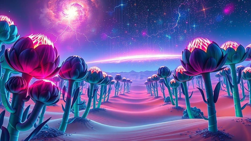 Surreal Artichoke Landscape in Ethereal Glow