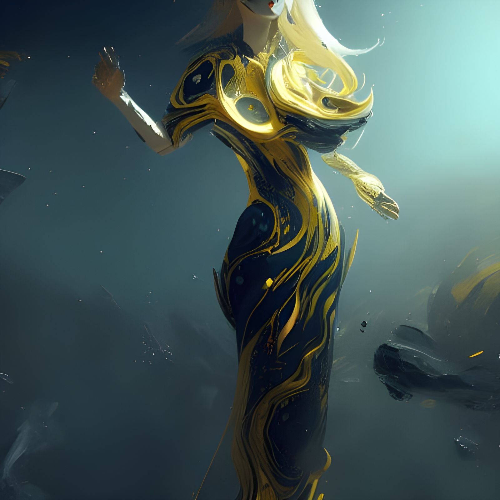 Space Flower in Black, White, Teal, and Gold