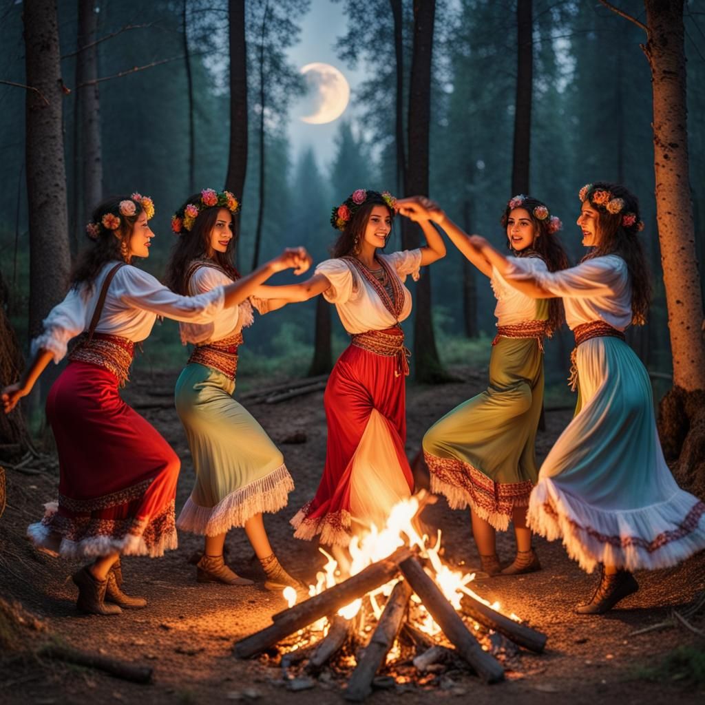 Moonlit Gypsy Dance Around Campfire