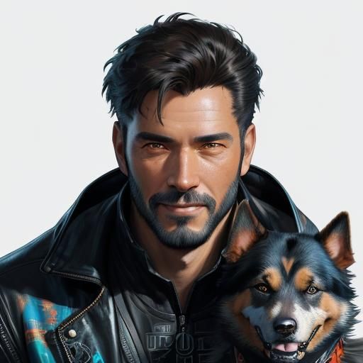 Man and Dog Portrait in Comic Book Style
