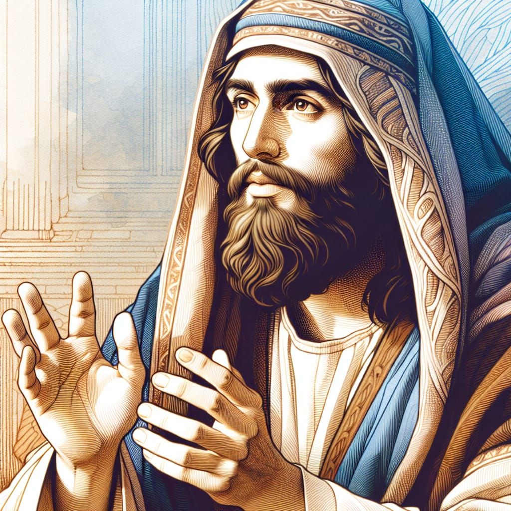 Jesus in Middle Eastern Rabbi's Robe with Compassionate Expr...