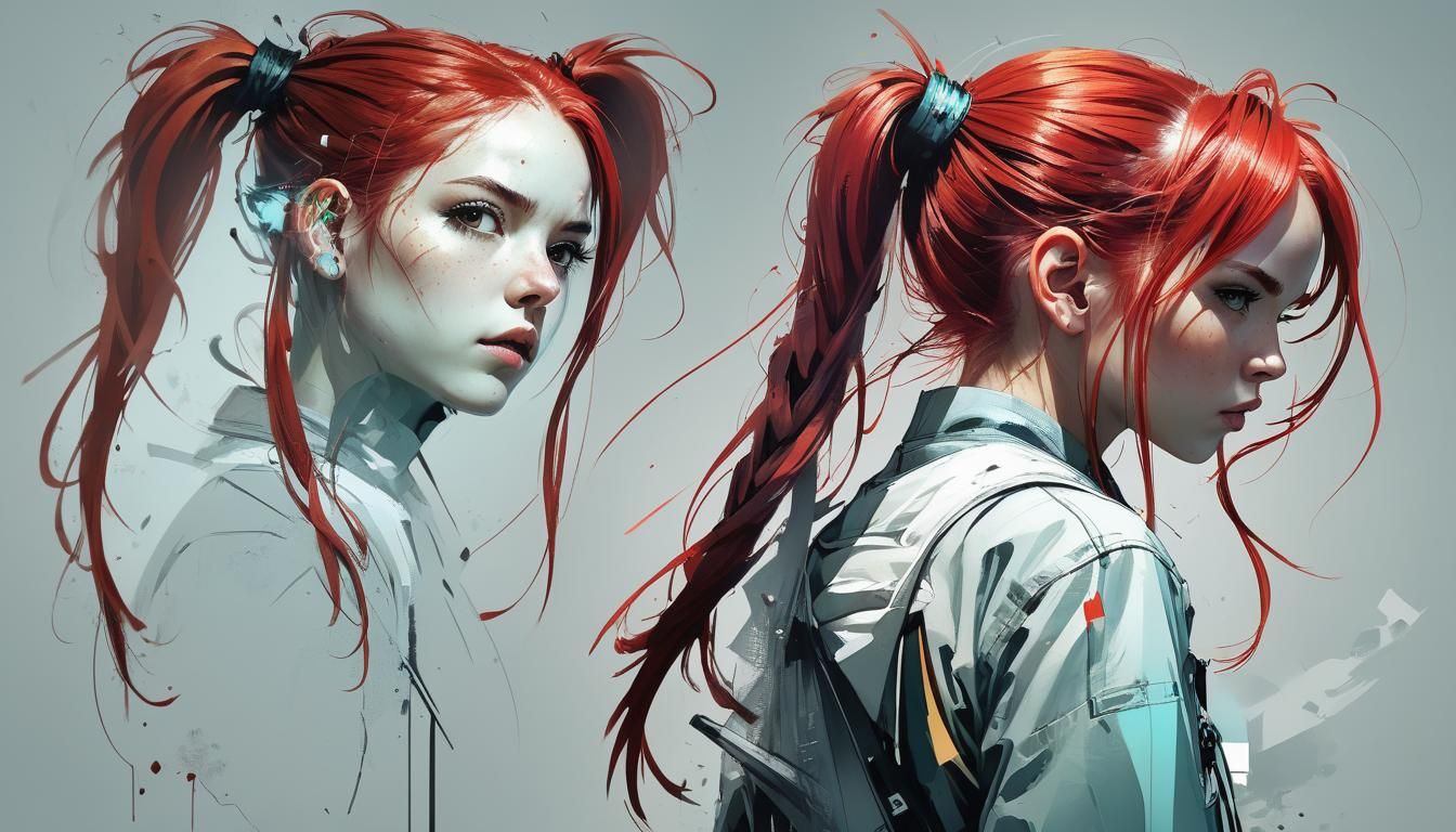 Dynamic Comic Style Digital Illustration of Red-Haired Girl