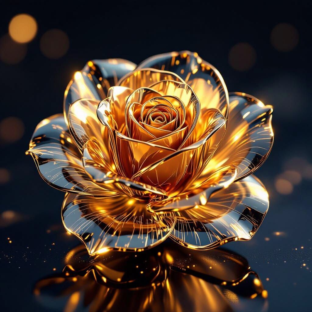 Golden Glass Rose with Prismatic Light Effect