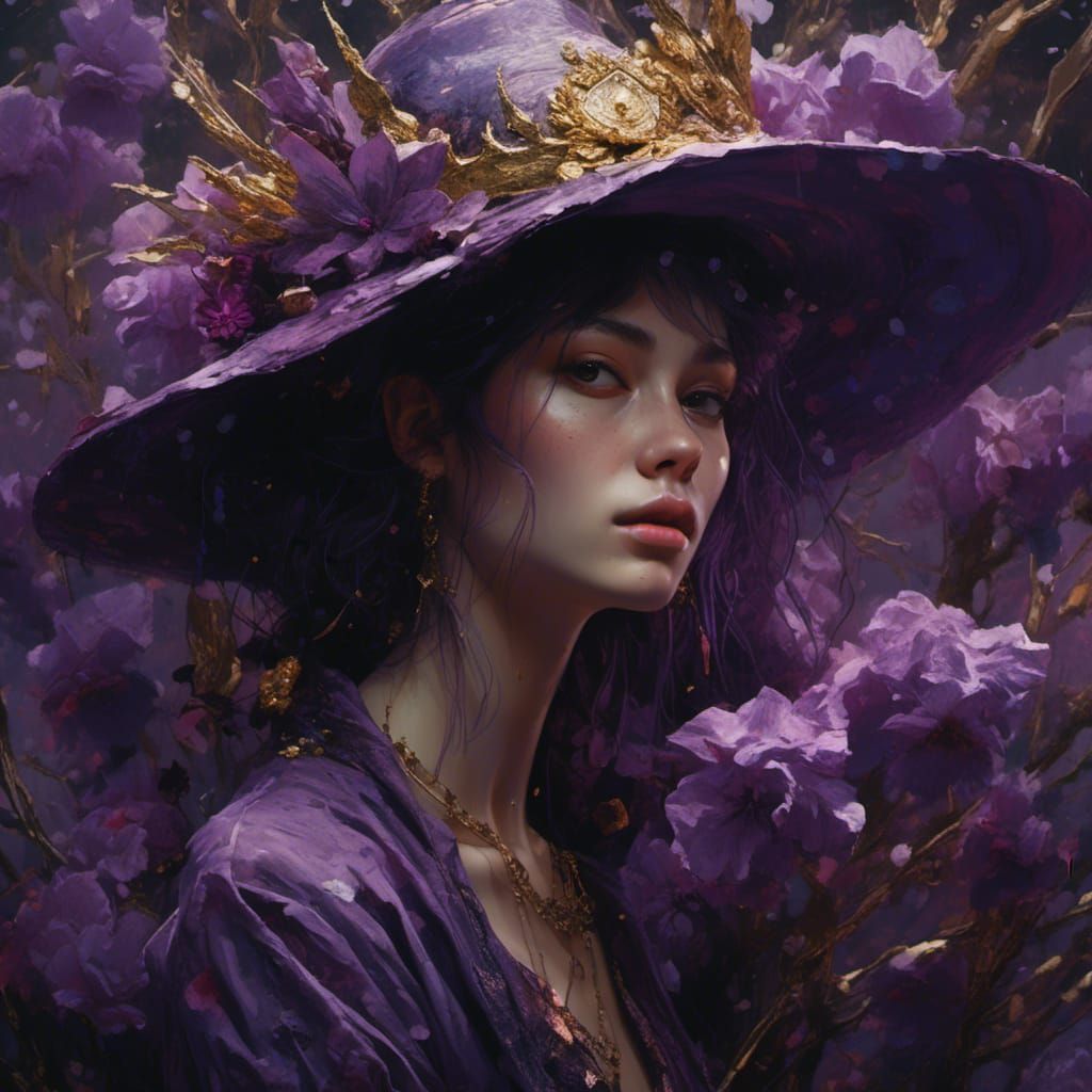 Cinematic Manhwa Portrait of a Purple Witch in Film Still St...