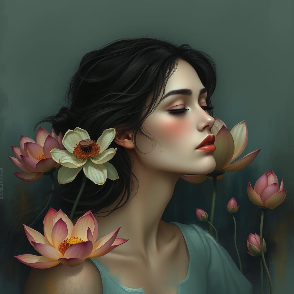 Melancholic Woman in Rothko-Inspired Digital Art