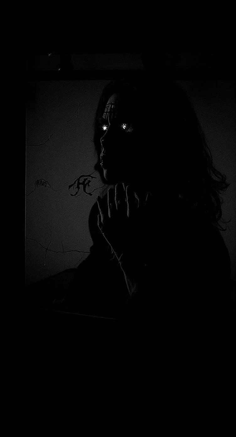 Masked Figure in Cracked Mirror with Glitching Tarot Symbols