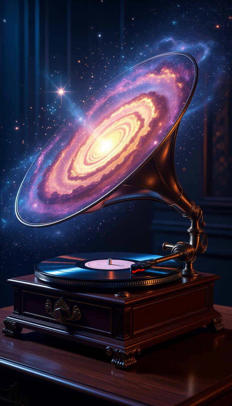 Gramophone Emits Galactic Light in Dark Room