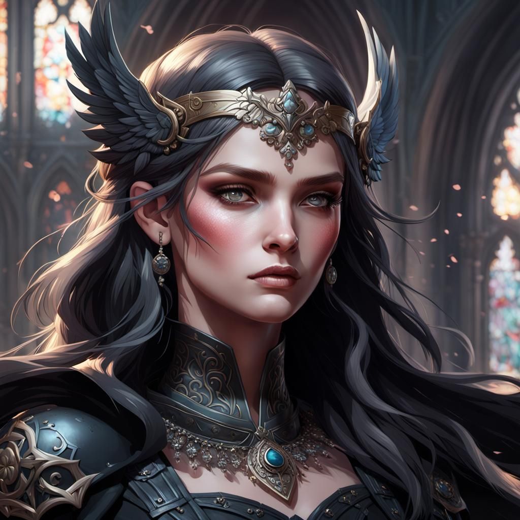 Gothic Valkyrie in Black Wedding Dress Portrait