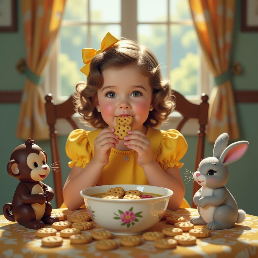 Shirley Temple Portrait with Animal Crackers, Fantasy Art St...