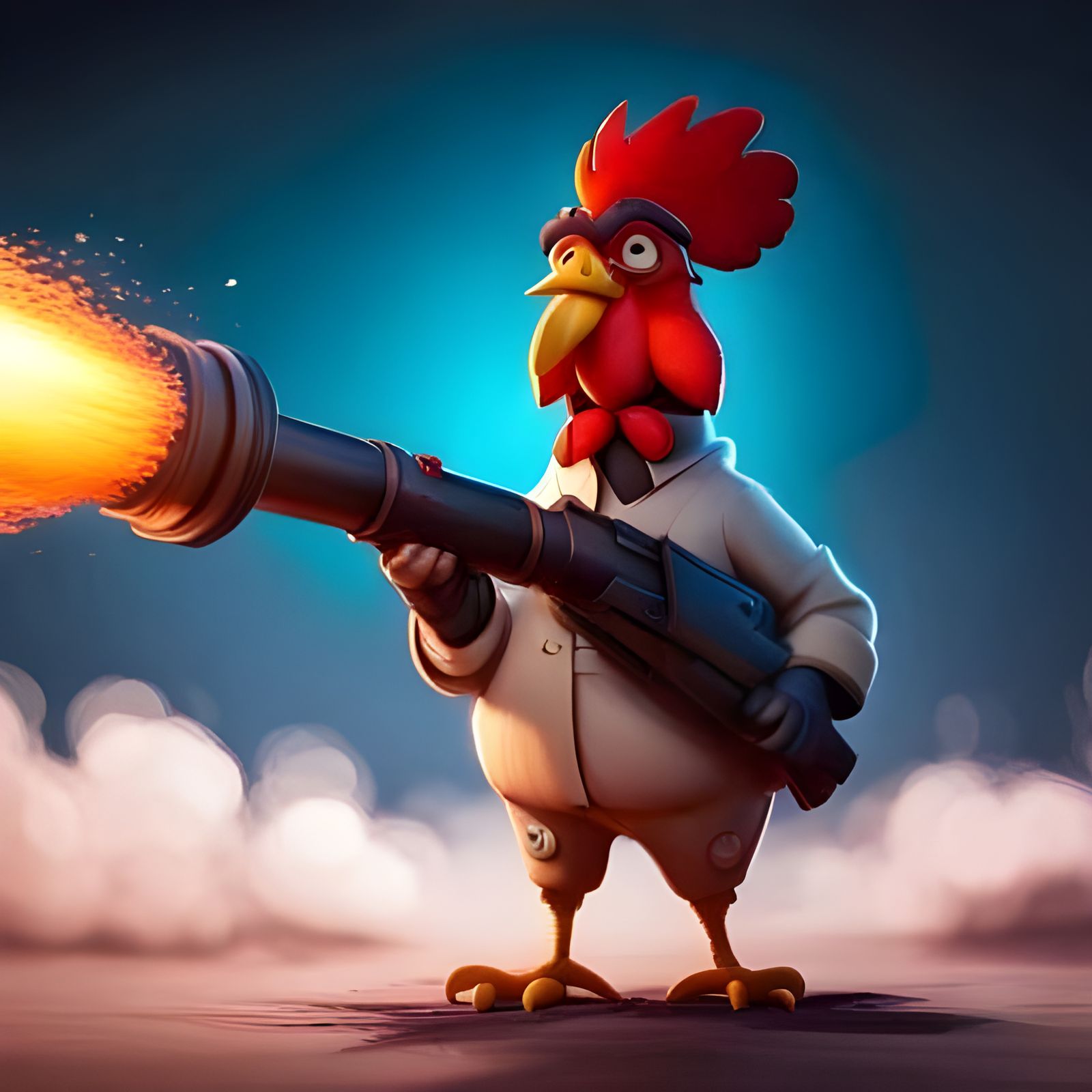 Military Rooster with Bazooka, 3D Rendered Art