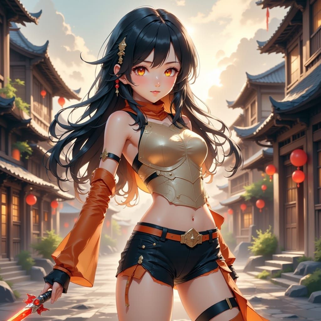 Anime Warrior Girl with Demonic Sword