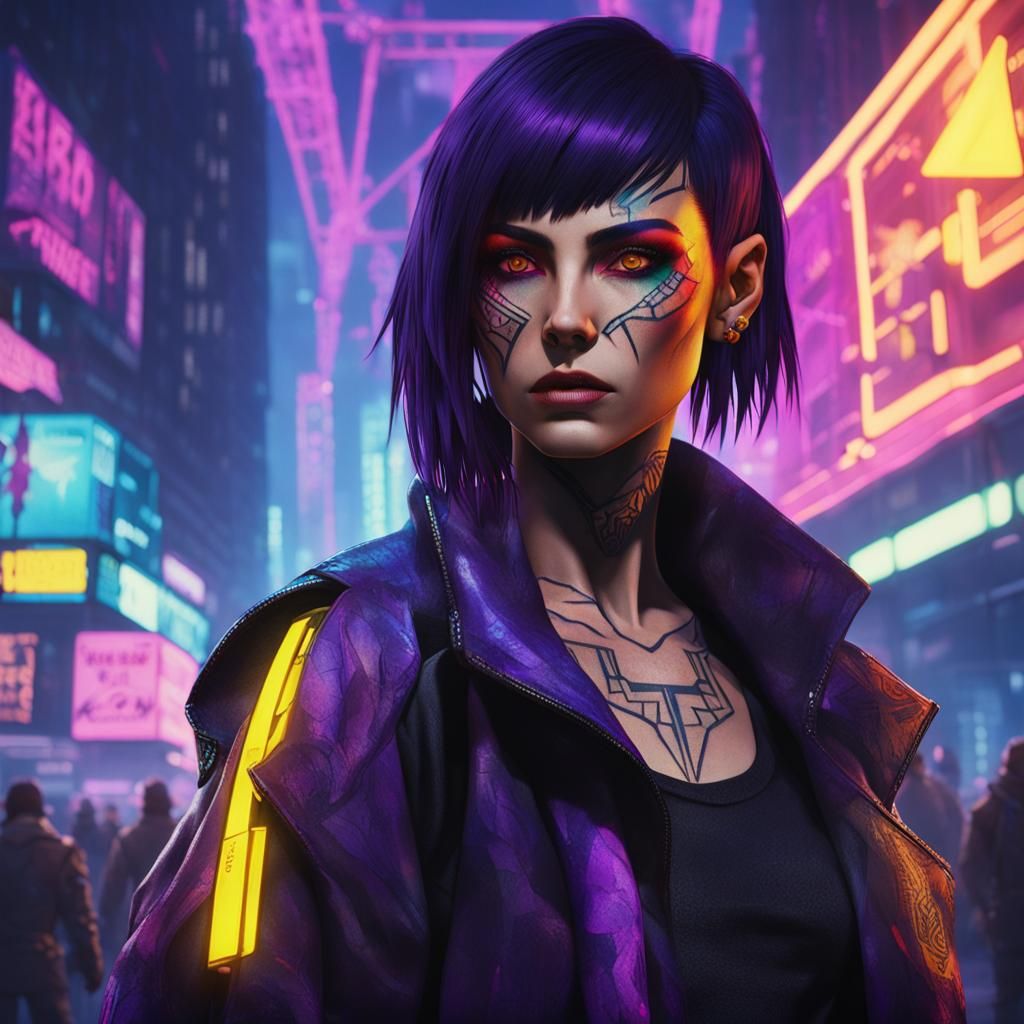 Cyberpunk Woman in Neon Cityscape