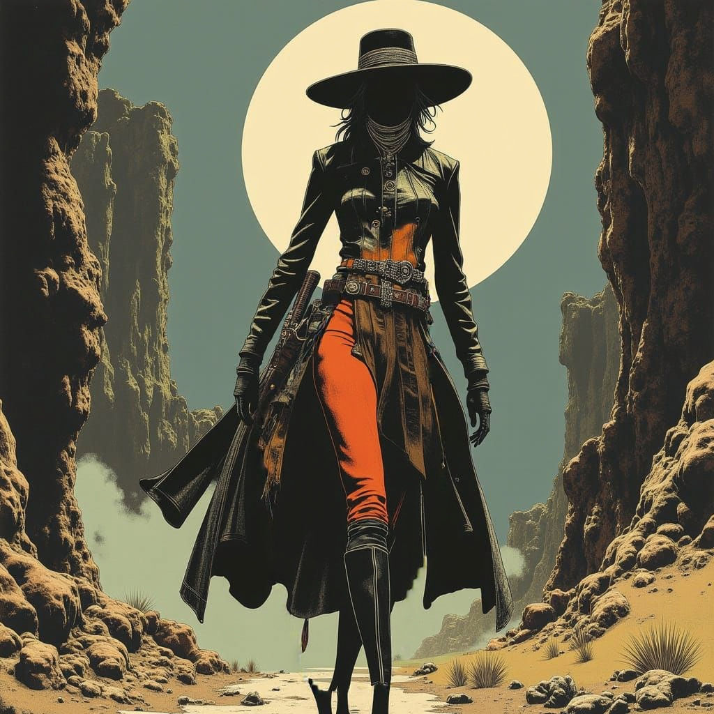 Gritty 70s Dark Cowgirl Portrait