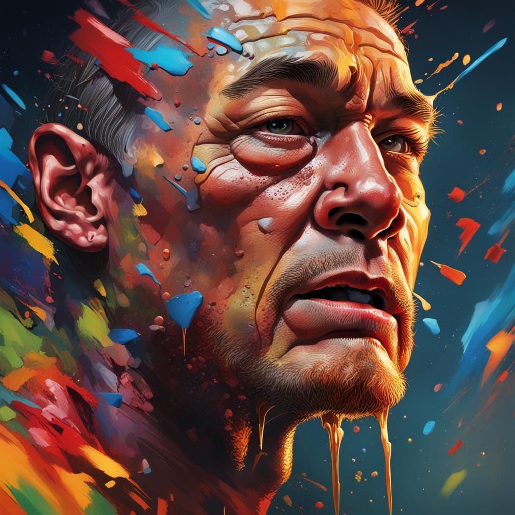 Hyperrealistic Suffering Portrait in Splash Art Style