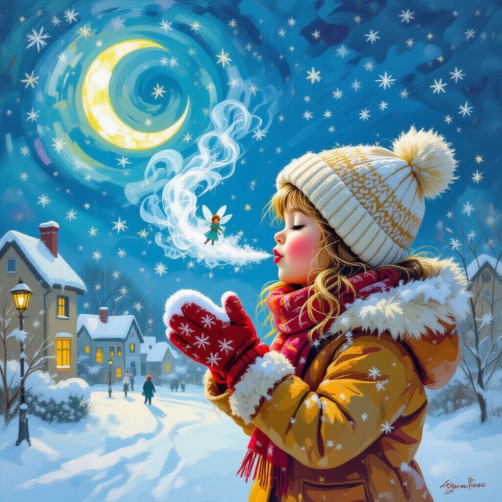 Fairyland Snowfall With Tiny Fairy On Mitten