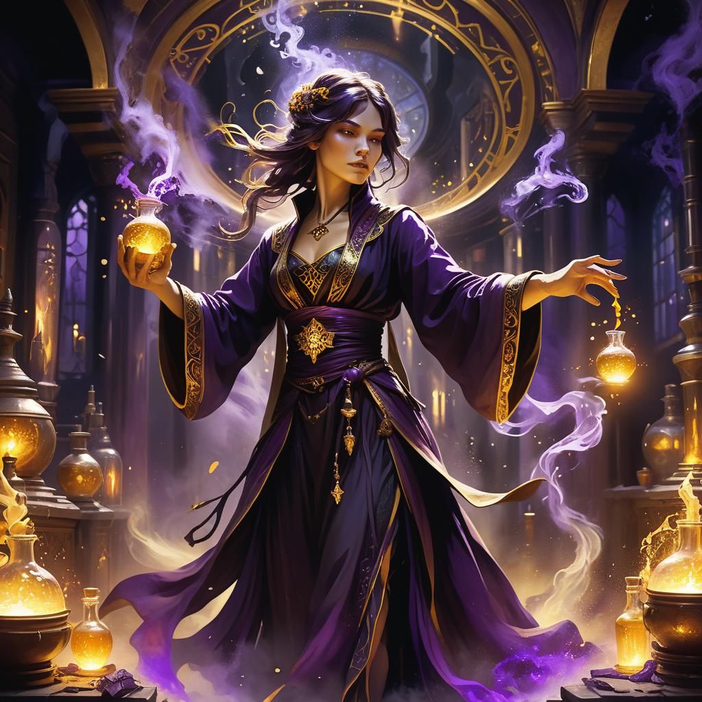 Dark Fantasy Magician Concept Art in Art Nouveau Style