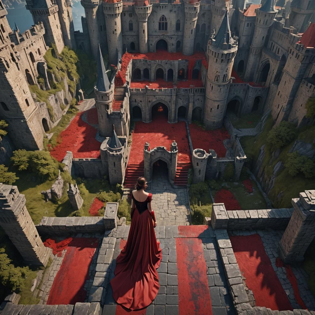 Red Carpet Runway in Ancient Castle, Fantasy Art