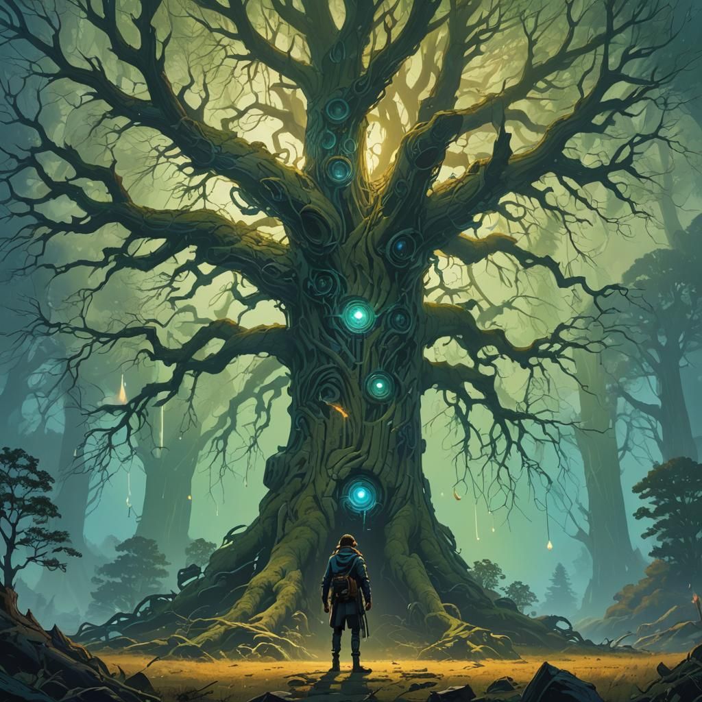 Heroic Explorer in Mystical Dark Fantasy Setting