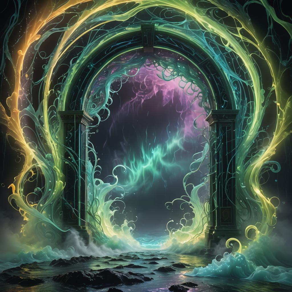 Surreal Glowing Portal Emitting Iridescent Energy