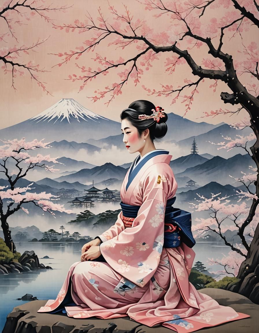 Mount Fuji Serenity in Ukiyo-e Style