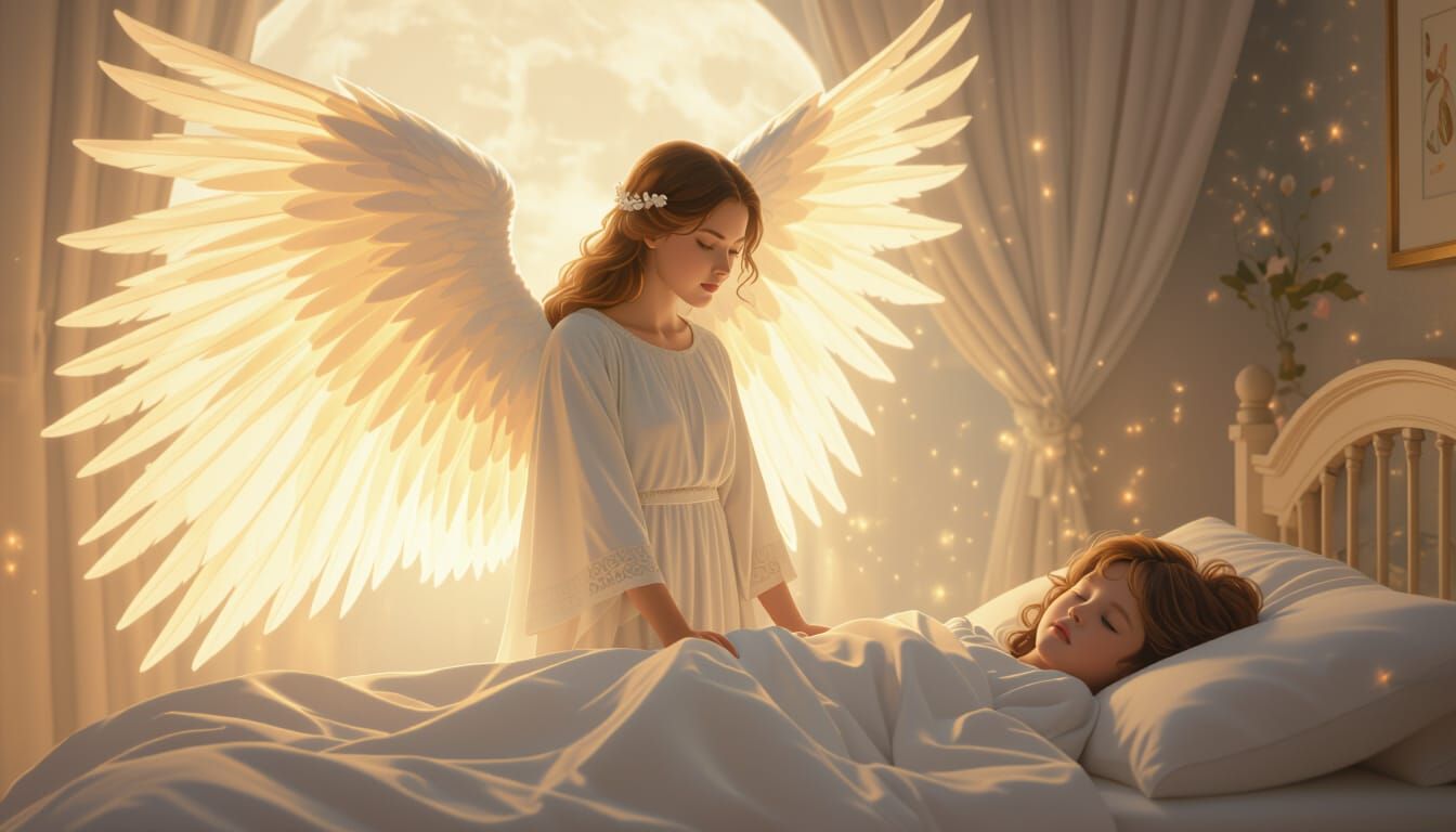 Guardian Angel Protects Sleeping Child: Cinematic Realism