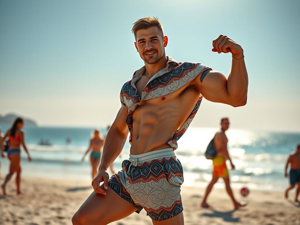 Hyper-Realistic Beach God in Vibrant Voronoi Patterns
