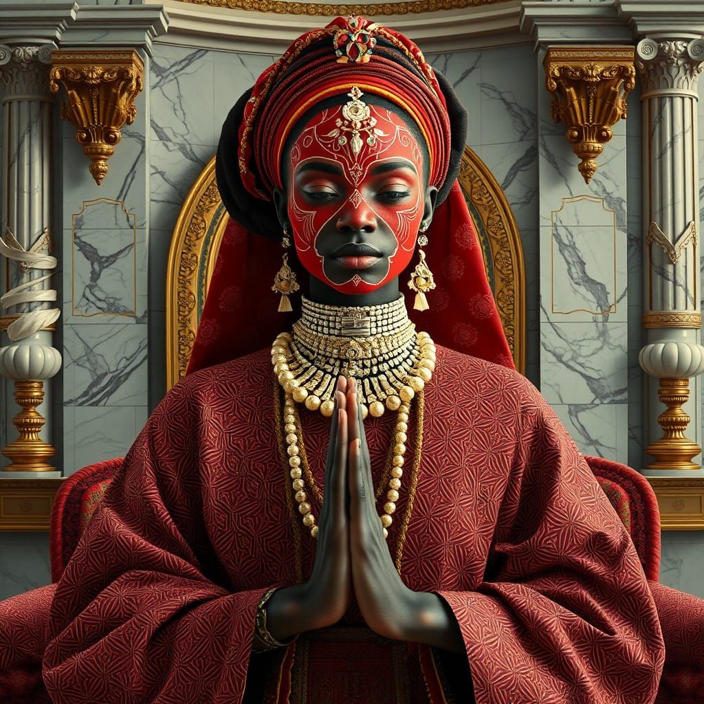 African Woman in Reverence, Holographic Astral Illustration